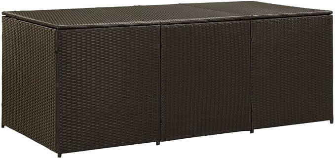 Patio Storage Box Deck Storage Box Outdoor Storage Box Indoor Wicker Storage Bin for Patio Furniture Cushions, Pillows, Garden Tools, Poly Rattan Brown, 70.8"x35.4"x29.5"
