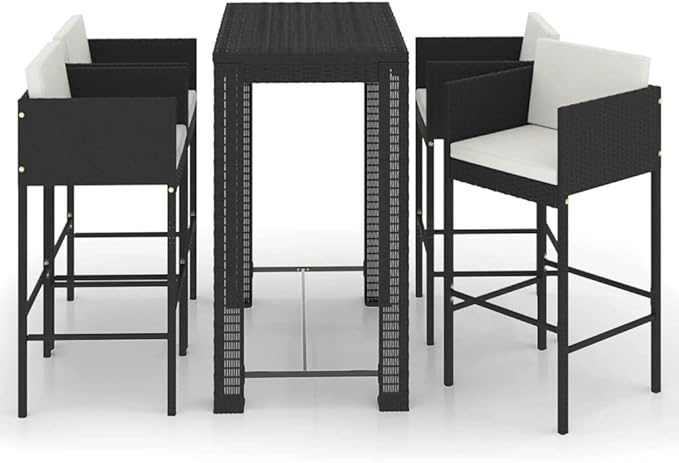 Patio Bar Set with Cushions,Outdoor Table and Chairs Set,Terrace Conversation Set Furniture,Outdoor Furniture,for Garden,Backyard,5 Piece Poly Rattan Black