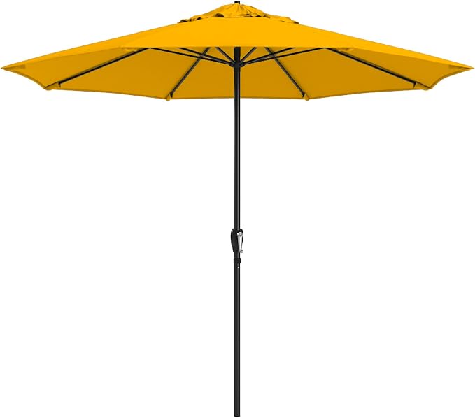 California Umbrella 8-Year Protection 9 Ft Outdoor Patio Umbrella, Solstice Fade-Resistant Fabric, Auto-Tilt, Heavy Duty Aluminum Frame, 8 Reinforced Ribs for Pool or Deck, Black Pole, Lemon