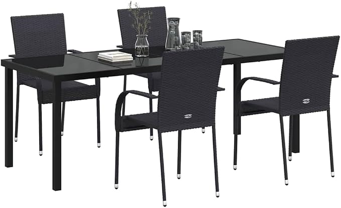 5-Piece Outdoor Dining Set, Modern Garden Table and Chairs for Patio, Balcony and Backyard, Black Powder-Coated Steel Furniture