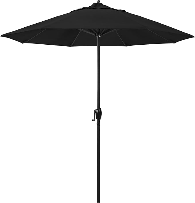 California Umbrella 7.5' Rd Aluminum Patio Umbrella, Crank Lift, Auto Tilt, Black Finish