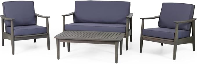 Christopher Knight Home Willowbrook Outdoor 4pc Chat Set - Acacia Wood - Gray