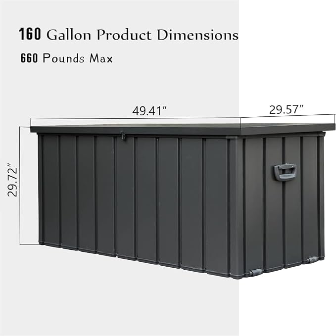 Large 120-Gallon Waterproof Outdoor Storage Box for Patio, Deck, or Poolside – Durable Weather-Resistant Design with Lockable Lid (160 Gallon (Dark Gray))