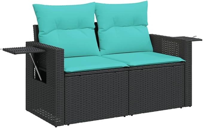 9 Piece Patio Sofa Set with Cushions, Patio Conversation Set Outdoor Dining Sets Garden Lounge Set Front Porch Furniture for Piazza Poolside Exhibition Garden Black Poly Rattan