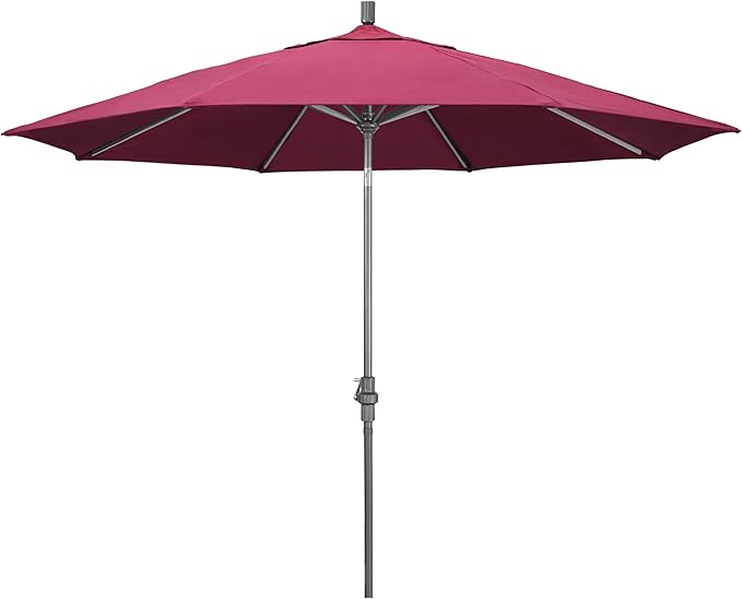 California Umbrella 11Ft Premium Sunbrella Patio Umbrella, Hand-Crank, Tilt-Collar, Gray Frame, Hot Pink Fabric