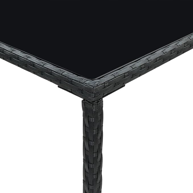 27.6" Black Square Outdoor Bar Table, Tempered Glass, PE Rattan, Steel Frame, 43.3" H Balcony Garden Bistro