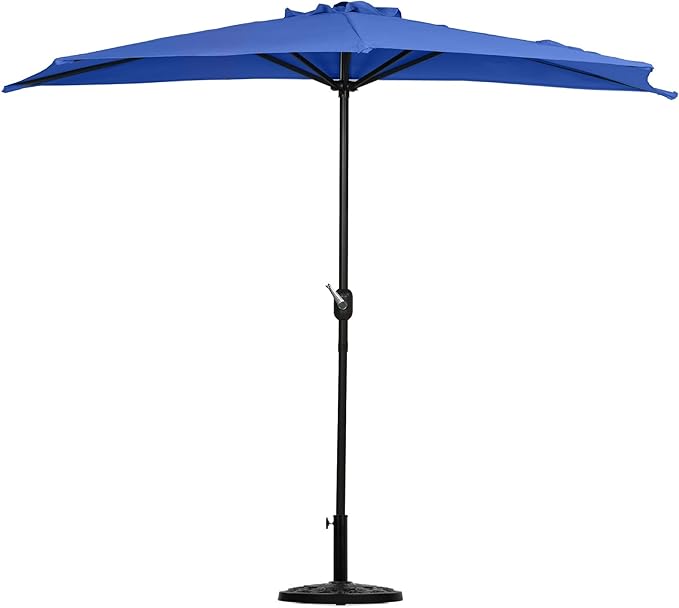 WO Home Furniture 9 ft Half Market Outdoor Umbrella With Sturdy Half Base included, Polyester Canopy, All Weather and UV Resistant for your Patio, Awning, Window, Garden, Balcony, Royal Blue