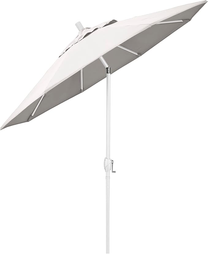 California Umbrella 9' Round Aluminum Market Umbrella, Crank Lift, Push Button Tilt, White Pole, Cilantro