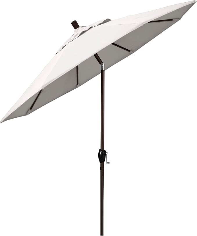 California Umbrella 7.5' Round Aluminum Market Umbrella, Crank Lift, Push Button Tilt, Bronze Pole, Sunbrella Natural