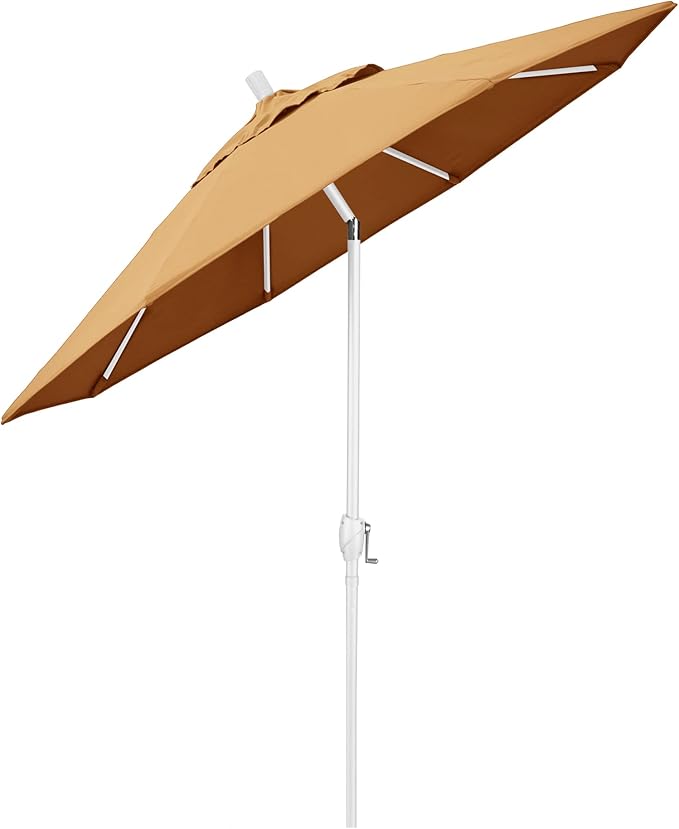 California Umbrella 9' Round Aluminum Market Umbrella, Crank Lift, Push Button Tilt, White Pole, Cilantro