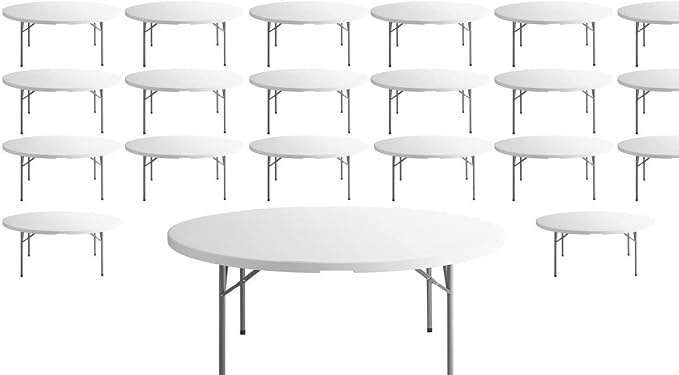 Pack 30 72 Inches / 180 Cm / 6 Foot White Folding Table Round Large Plastic Table Round Party Tables Granite Outdoor Table White Round Folding Table 6 Ft Banquet Table Plastic Round Folding Table