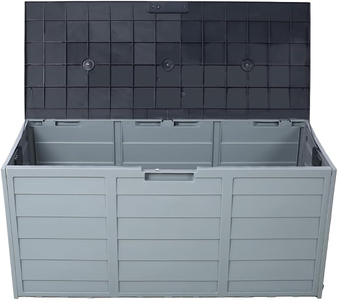 Large Outdoor Deck Box Storage bench for Patio, Backyard or Garden - Durable Weather-Resistant Resin with Wheels and Handles