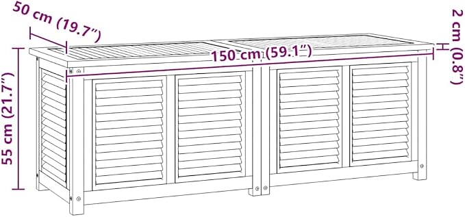 Teak Wood Garden Storage Box with Louvered Doors 59.1 x 19.7 x 21.7 Inches Outdoor Storage Cabinet for Patio Garden and Pool Area