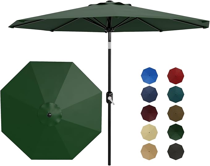 GarveeLife 9FT Patio Umbrella Outdoor, Table Umbrella with Push Button Tilt and Crank, 8 Sturdy Ribs UV Protection Waterproof for Garden, Pool, Market, Deck