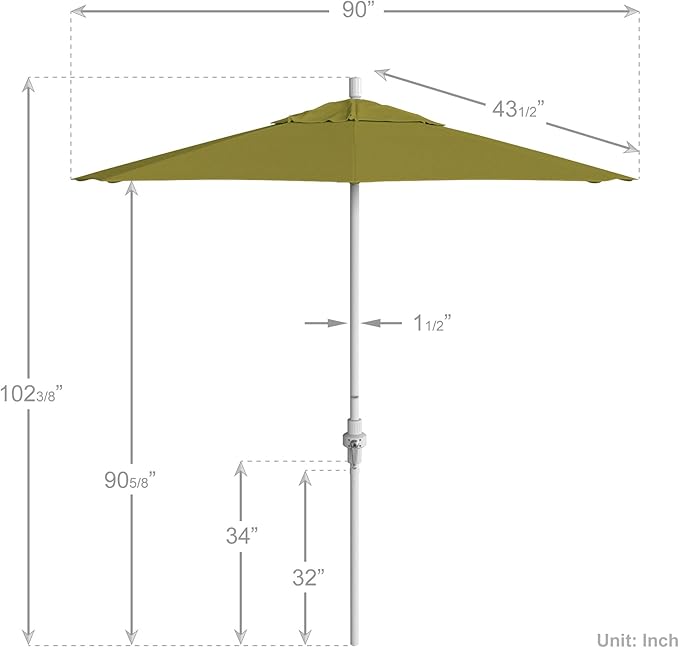 California Umbrella 7.5' Rd. Aluminum Patio Umbrella, Crank Lift, Collar Tilt, White