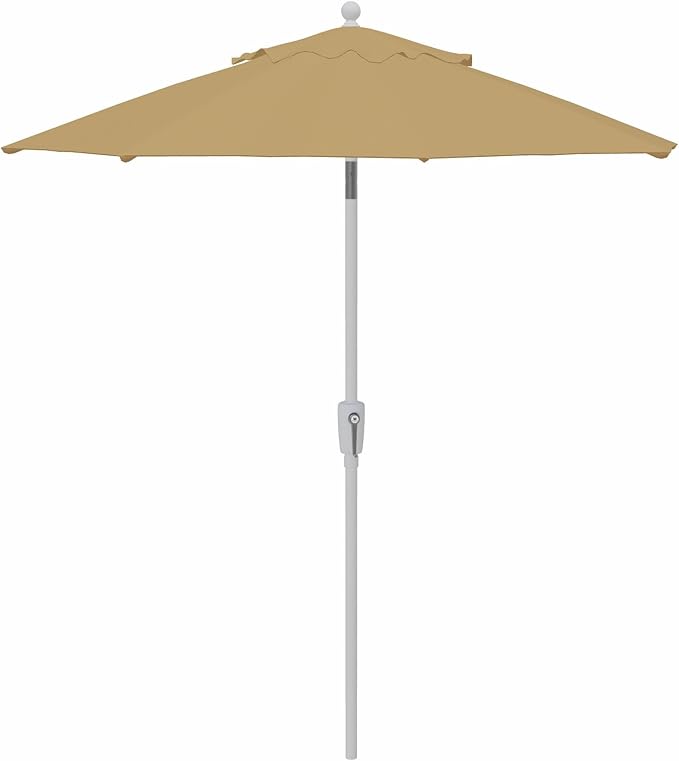 Treasure Garden 7.5ft Patio Umbrella – Outdoor Market Umbrella – Push Button Tilt – White Aluminum Frame (Sunbrella, Heather Beige)