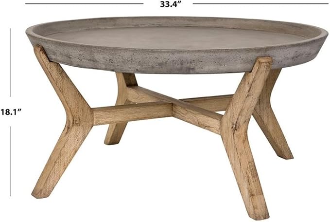 MAKLAINE Round Wood/Concrete Indoor/Outdoor Coffee Table, 18.1 in Height, Dark Gray Finish, Weather Resistant, Sculptural Design, Eco-Friendly Frame, 33.4 in Top, Versatile Patio or Living Room Table
