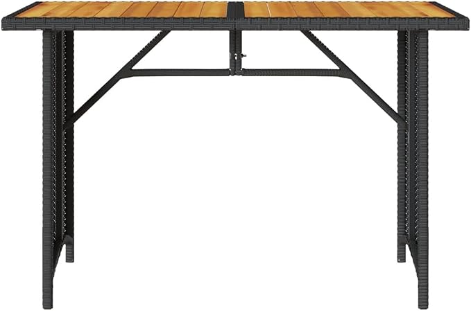 Outdoor Dining Table Black and Natural Wood, Solid Acacia Wood Top Patio Table, 43.3 Inch Long Garden for Balcony Patio Use