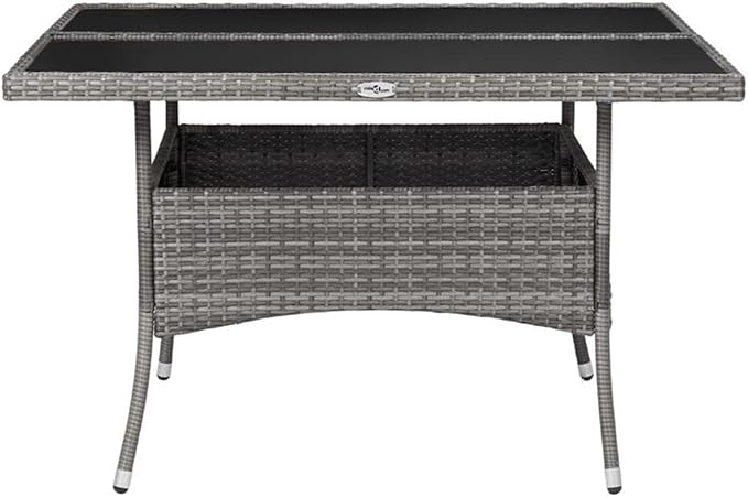 Afuera Living Synthetic Poly Rattan Patio Dining Set, 47.2 x 47.2 in Table, Gray Finish, 8 Armchairs with Cushions, Weather-Resistant, Modern Outdoor Furniture for Garden, Terrace, Backyard Dining