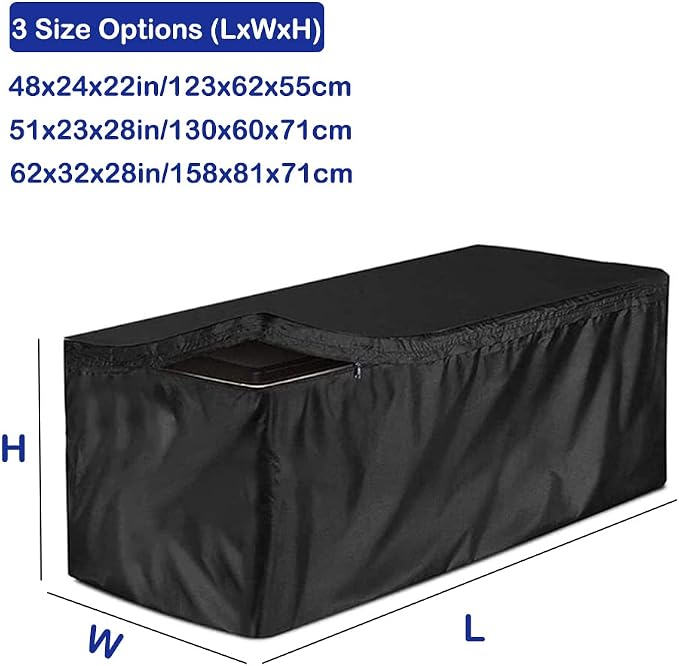 SUNSURE Deck Box Cover Heavy Duty Waterproof Outdoor Ottoman Bench Cover for Keter Large Deck Boxes Rectangular Storage Box Cover with Drawstring and Zipper (48x24x22in)