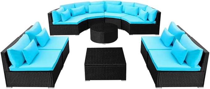 13 Piece Patio Lounge Set with Cushions,Garden Outdoor Seating Patio Sofa Set Conversation Patio Furniture Suitable for Garden Balcony Backyard Porch Lawn Poly Rattan Blue