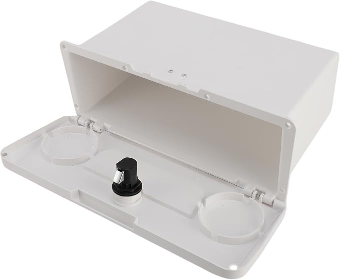 Marine Deck Storage Box – Lockable ABS Glove Compartment with Cup Holder for Boats & Yachts, Waterproof Boat Storage Box, White