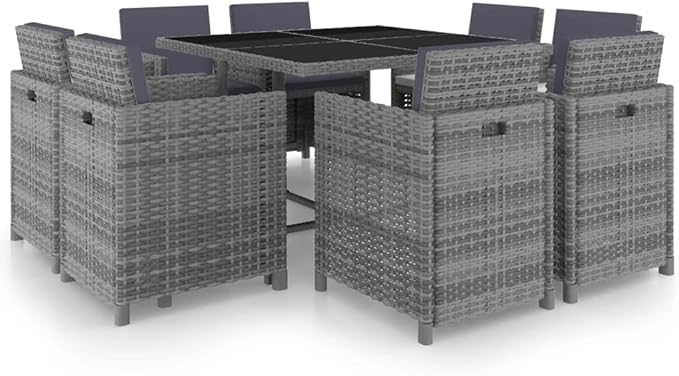 9 Piece Patio Dining Set with Cushions, Outdoor Sofa Sets Patio Conversation Set Front Porch Furniture Outdoor Lounge Sets for Exhibition Piazza Garden Poly Rattan Anthracite
