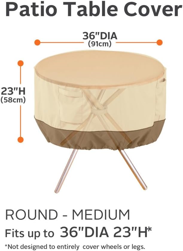 Classic Accessories Veranda Water-Resistant 36 Inch Round Patio Table Cover, Outdoor Table Cover