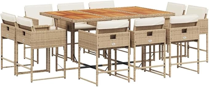 10-Piece Patio Dining Set Beige PE Rattan 10-Person Foldable for Patio and Outdoor Seating