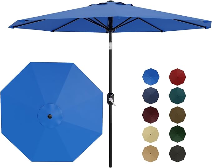 10Ft Patio Umbrella - 8 Sturdy Ribs Outdoor Table Umbrella with Crank Lift & Push Button Tilt - Market Umbrella for Pool, Deck, Yard, Garden - Turquoise
