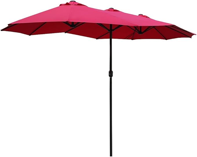 Le Papillon 15 ft Market Outdoor Umbrella Double-Sided Aluminum Table Patio Umbrella with Crank (15ft, Red)