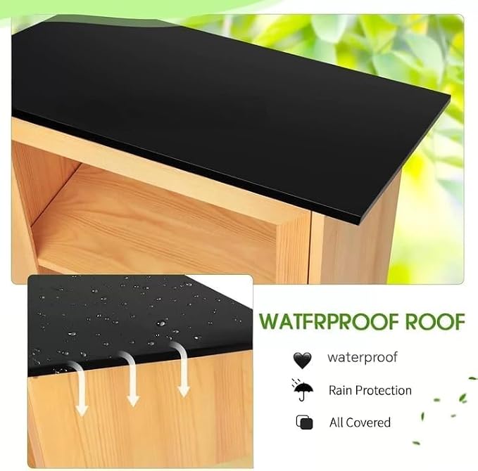Little Outdoor Library Box, 2-Tier Waterproof Free Library Wooden Cabinet, 16x14x23 Inch Small Storage Box for DIY, Neighbourhoods, Communities and Kids to Share Books, Magazines, Artworks