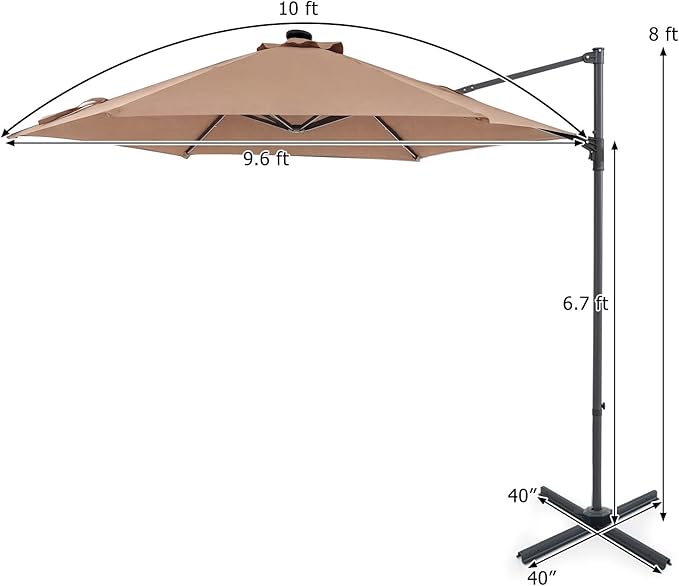 Tangkula 10ft Patio Umbrella with Solar Lights, Offset Cantilever Outdoor Umbrella with LED Lights, 360 Degree Rotation, Air Vent for Pool Deck Garden Backyard (Tan)