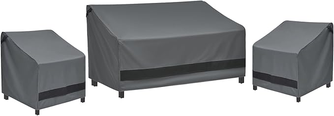 loriano 3-Piece Patio Furniture Chair Covers Set, Outdoor 600D Heavy-Duty Waterproof, Fits 3 Seater Sofa 79"x35"x33"& 2 Chairs 33"x35"x33", All-Weather Windproof Protection for Deck, Backyard (Gray)