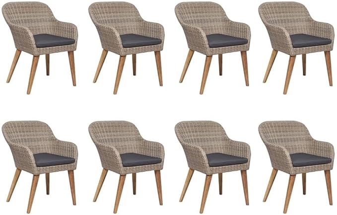 BOWERY HILL 9-Piece Outdoor Patio Dining Set, Brown PE Rattan, Glass Table, Powder-Coated Finish, Removable Cushioned Covers, Seating for 8, Durable Garden Furniture for Terrace or Balcony Use