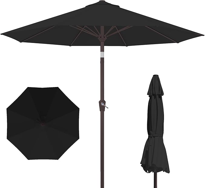 PatioKingdom 10FT Patio Umbrella with Push Button Tilt and Crank, Outdoor Market Umbrella with 8 Fiberglass Ribs, UV Protection Table Umbrella for Pool,Backyard,Garden,Deck
