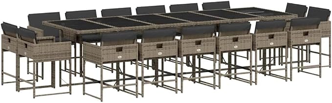 17 Piece Patio Dining Set, Poly Rattan Garden Table and 16 Chairs with Washable Cushions, Space Saving Cube Design for Backyard Deck
