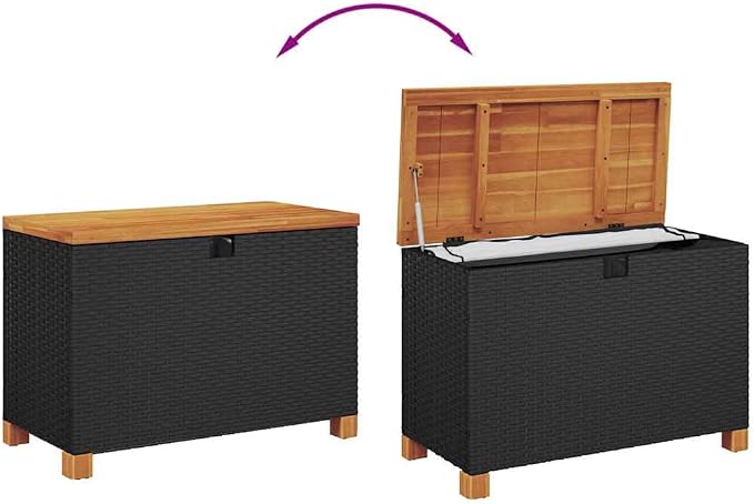Garden Storage Box Black and Brown,Modern Garden Storage Box with Gas Spring Lid Durable Poly Rattan & Acacia Wood Construction for Indoors/Outdoors Storage Boxes
