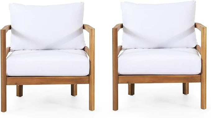 Merax Outdoor Patio Club Chair,Set of 2,Acacia Wood Frame Conversation Set with Thick Cushion for Porch,Modern Style