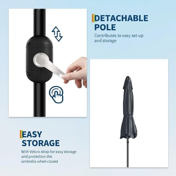 IDEALHOUSE 9FT Outdoor Patio Umbrella, Market Table Umbrella with Crank Lift & Push Button Tilt, Heavy-Duty Iron Frame & Polyester Canopy for Garden, Deck, Backyard, Pool