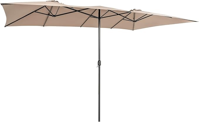 Tangkula 15 FT Double-Sided Patio Umbrella with Crank Handle, Vented Tops, Large Outdoor Rectangle Market Twin Umbrella with 10-Rib Metal Structure, Table Umbrella for Poolside Deck Lawn Garden