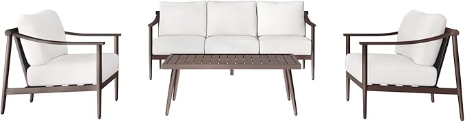New Classic Furniture Moana Aluminum Metal Patio Conversation Sets for 5 (Ivory) – Stylish Outdoor Patio Conversation Sets – Outdoor Furniture Sets for Balcony, Deck, or Small Outdoor Spaces