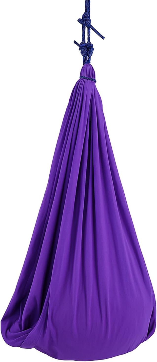 Elastic Therapy Swing Indoor Outdoor Hammock Style Sensory Hanging Chair with Carabiner Ropes 80kg Capacity (Purple)
