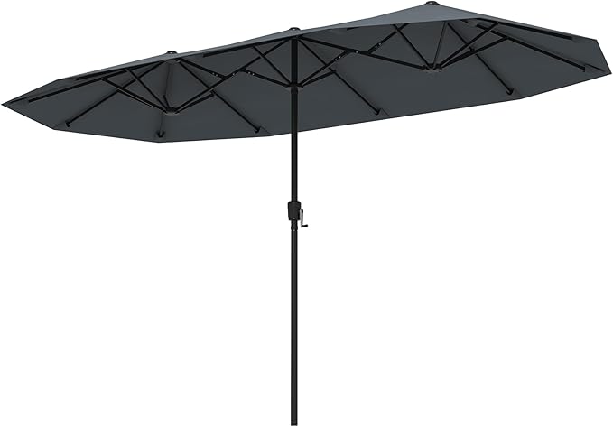 Tangkula 13 FT Large Patio Umbrella, Outdoor Double-Sided Table Market Umbrella w/Crank Handle, 12 Heavy-Duty Ribs, Sun-Protective Rectangular Twin Parasol for Garden Deck Lawn Poolside (Gray)