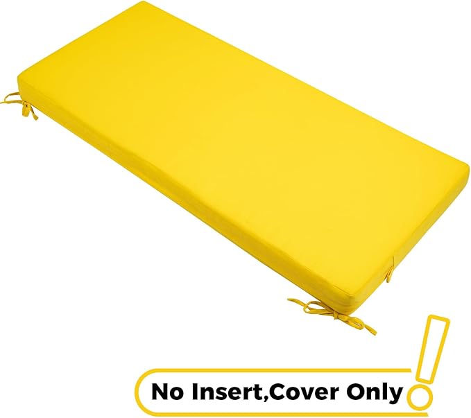 FUNHOME Outdoor Bench Cushion Cover 42 x18 x 3 inch,Water Resistant Cover with Zipper&Ties,Fade-Resistant Slipcover,Patio Porch Swing Cushion Cover Replacement Only,No Insert(Yellow)