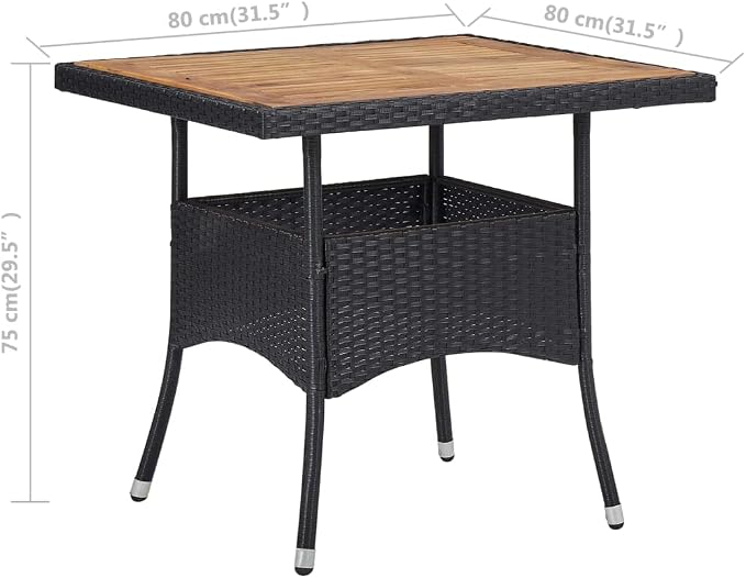 vidaXL Patio Dining Table for 4 People, UV-Protected and Weather- PE Rattan, Beautiful Acacia Wood Tabletop, Easy to Move - Ideal for Outdoor Dining