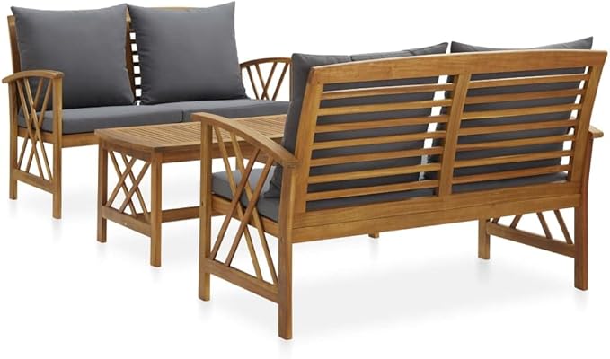 Patio Lounge Set with Cushions,Outdoor Patio Furniture,Outdoor Chat Conversation Set,Garden Furniture Sets,for Patio,Backyard,Garden,3 Piece Solid Acacia Wood