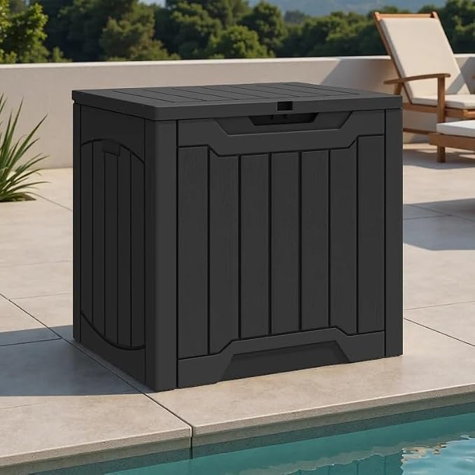 31 Gallon Outdoor Waterproof Resin Deck Box – Side Table Storage Box, Black