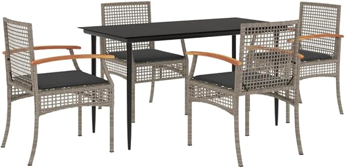 5 Piece Patio Dining Set with Cushions, Outdoor Lounge Sets Front Porch Furniture Patio Conversation Set Sectional Sofa for Piazza Garden Poolside Exhibition Gray Poly Rattan