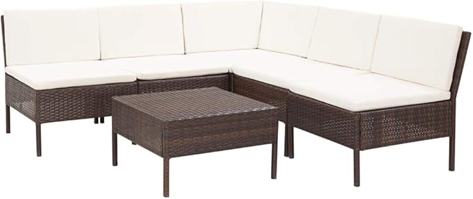 Patio Lounge Set with Cushions,Outdoor Furniture,Outdoor Furniture Sets,Patio Conversation Sets,for Garden,Deck,Backyard,6 Piece Poly Rattan Brown